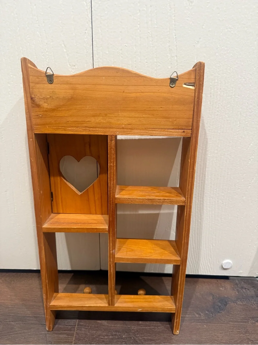Vintage Wood Wall Curio Heart Cut Out Shadow Box Cubby Cottagecore Display Shelf